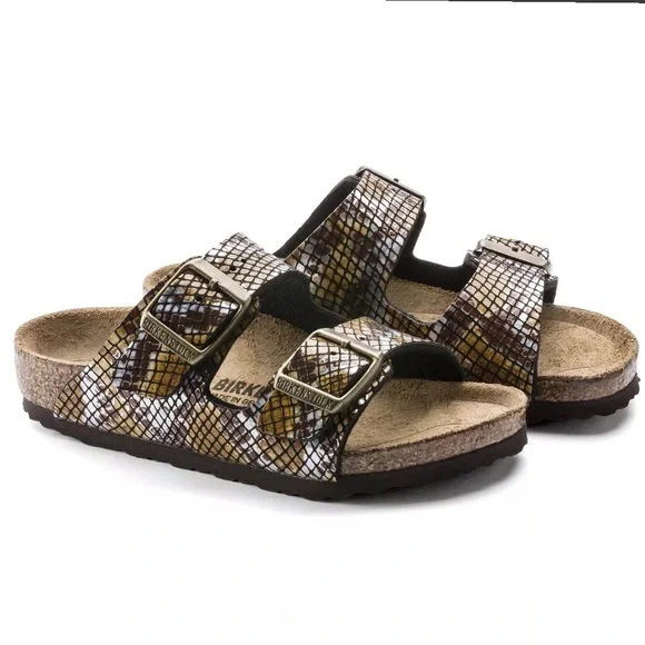 Birkenstock Arizona Sandals Python 2 Straps Brown Microfiber Snake Print Animal - Picture 4 of 15